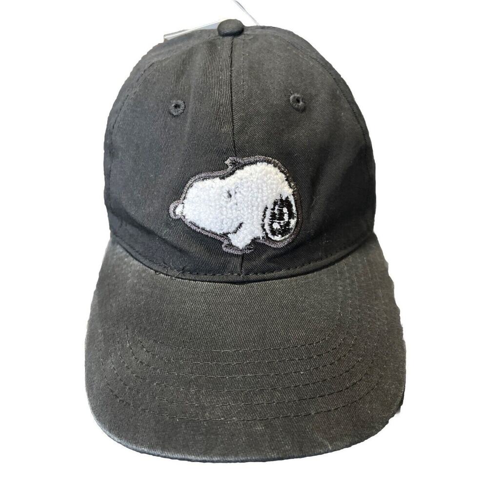 Peanuts Snoopy Baseball Cap Hat Black Chenille Patch Strap Back Cotton OS NEW